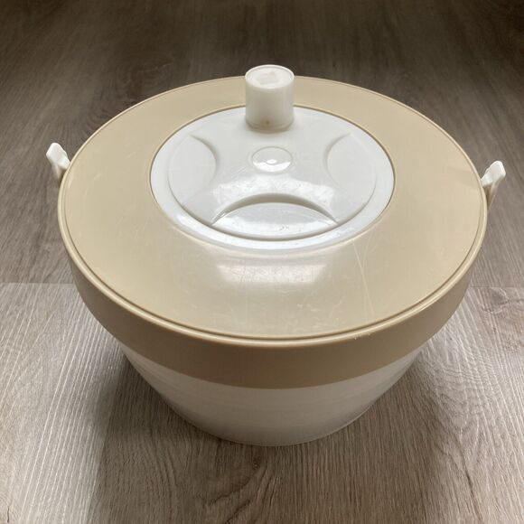 Vintage Hoan Salad Lettuce Spinner Strainer Dryer Beige Clear Plastic USA Made - Picture 2 of 14